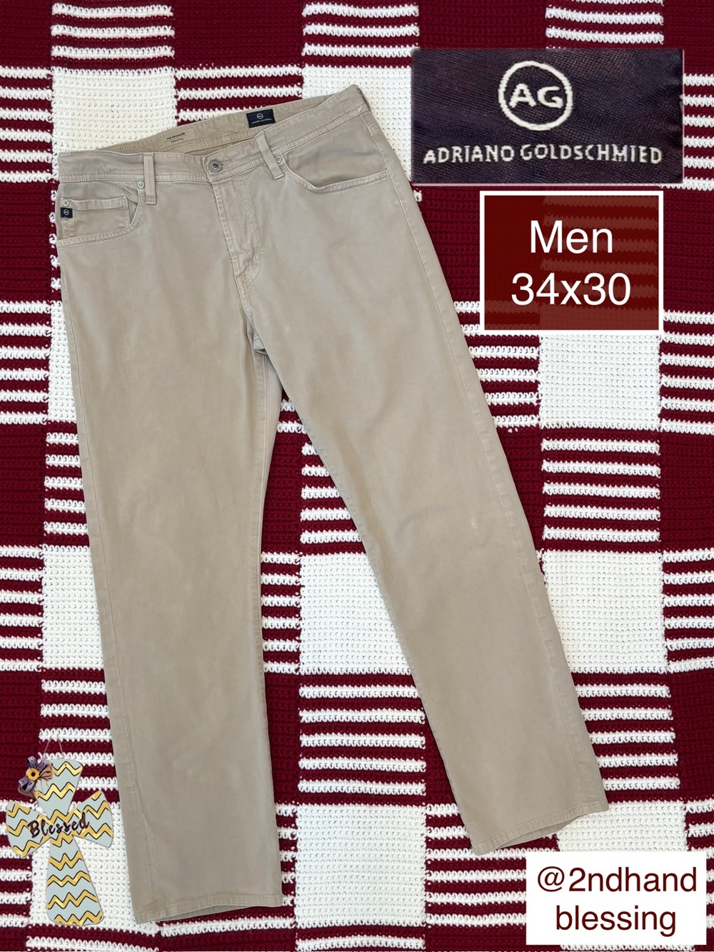 AG Adriano Goldschmied The Graduate Tailored Leg Khaki Pants Tan 34x30